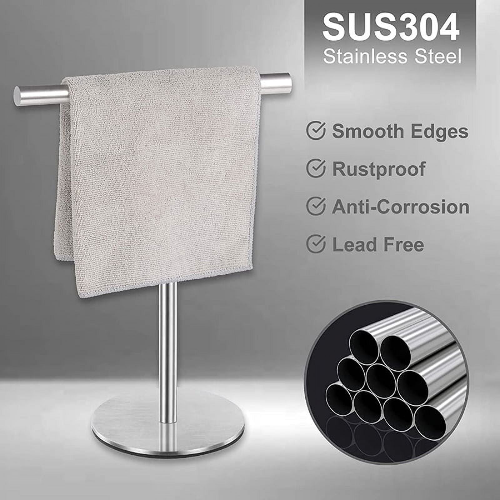 Brushed Standing Towel Rack Heavy Duty Base Stainless Steel T-Shaped Hand Towel Stand for Bathroom Kitchen. – Durable Stainless Steel Construction for Simple Storage and Daily Tasks