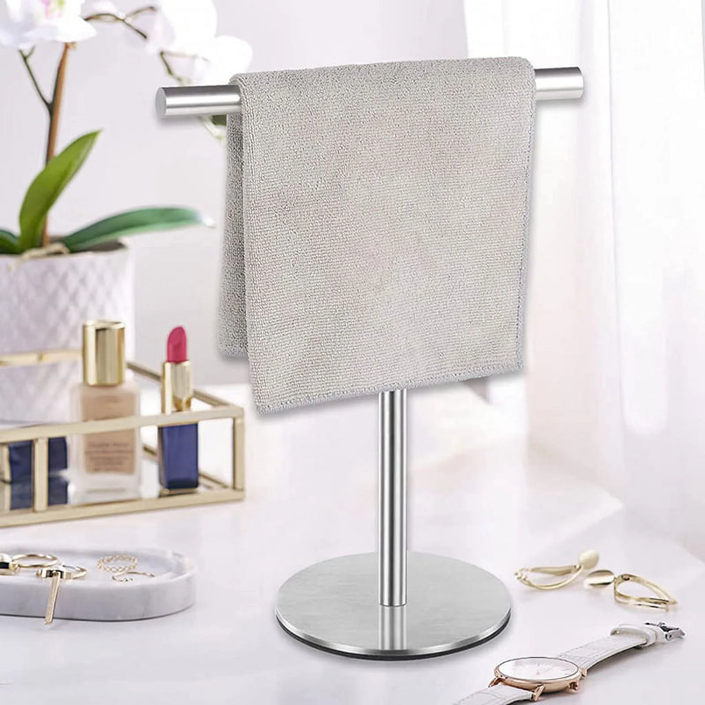 Brushed Standing Towel Rack Heavy Duty Base Stainless Steel T-Shaped Hand Towel Stand for Bathroom Kitchen. – Durable Stainless Steel Construction for Simple Storage and Daily Tasks