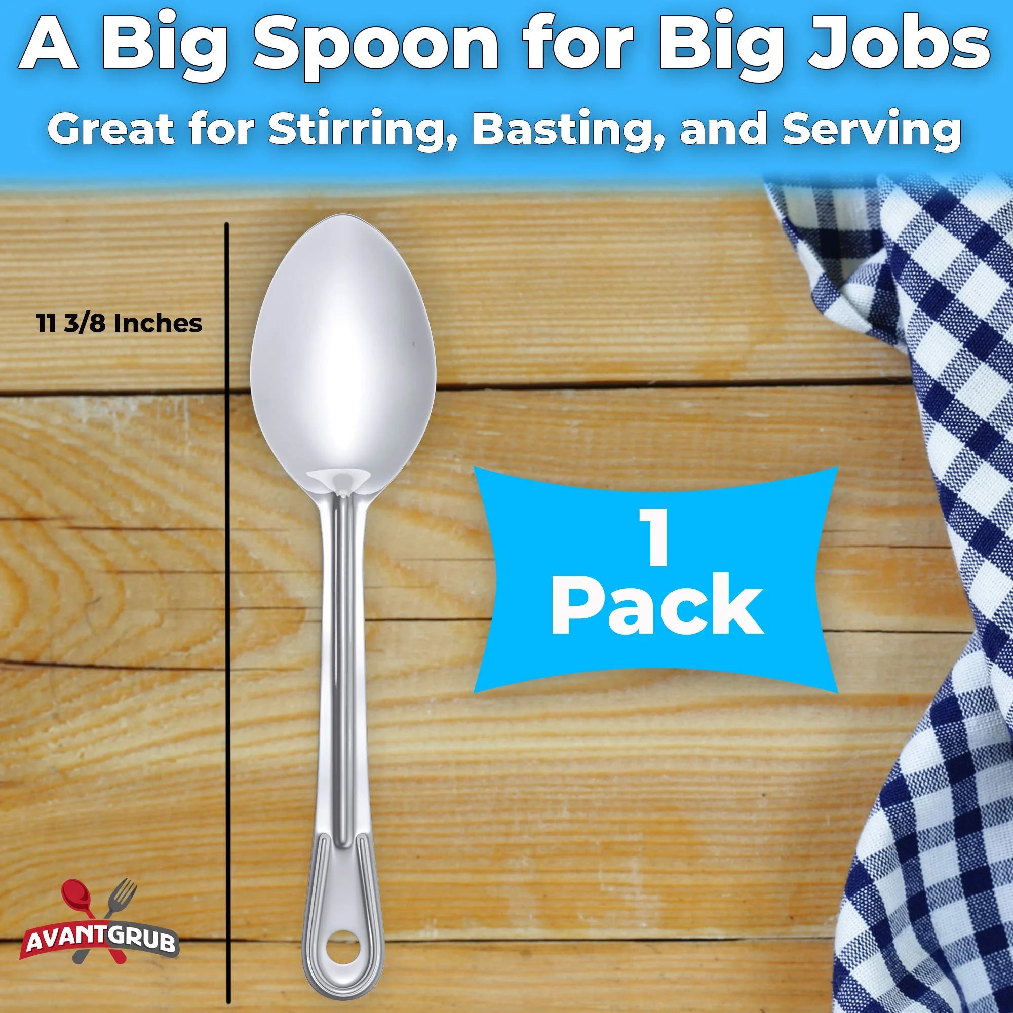 Super Strong 11 Inch Serving Spoon Ergonomic Stainless Steel Cooking Utensil Large Basting Spoon for Professional Restaurant Buffet Banquet Service and Home Chefs Silver – Durable Stainless Steel Construction for Simple Storage and Daily Tasks