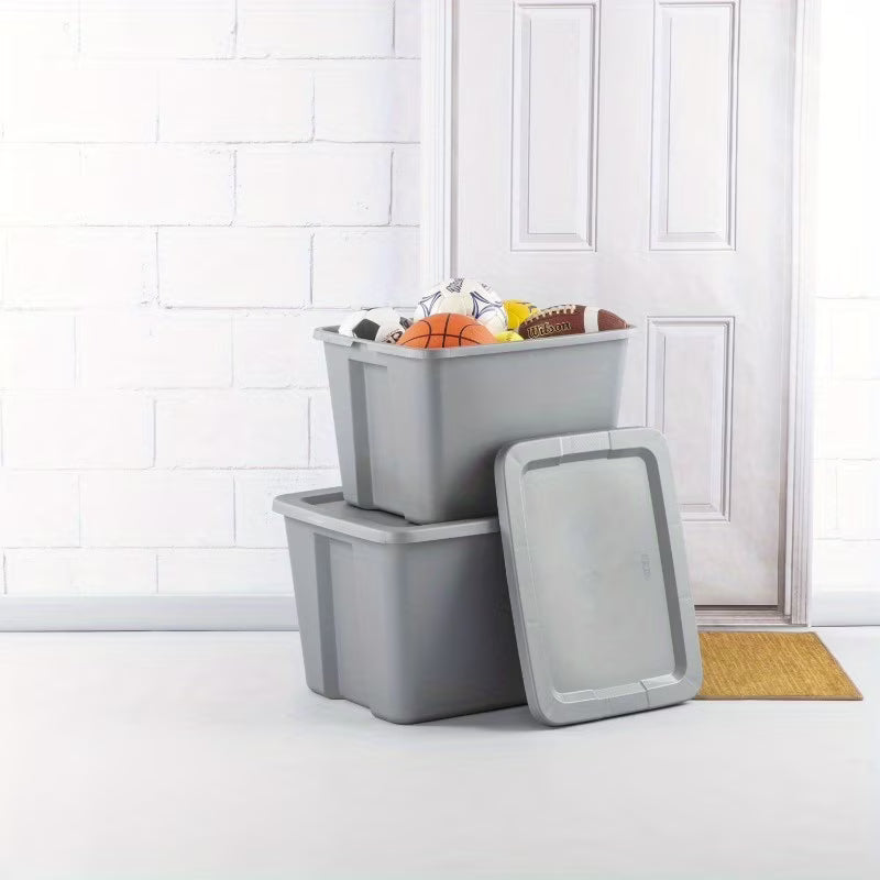 2-Pack 18 Gallon Heavy-Duty Plastic Storage Bins with Snap-On Lids - Durable Stackable Gray Organizers for Home Garage Pantry & Office - Space-Saving Rectangular Design with Reinforced Handles – Stackable Organization for Simple Storage and Daily Tasks