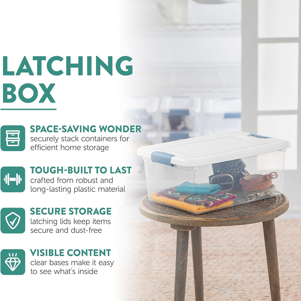 15 Qt Latching Storage Box Stackable Bin with Latch Lid Plastic Container to Organize Closet Shelf Clear with White Lid 12-Pack – Everyday Household Format for Simple Storage and Daily Tasks