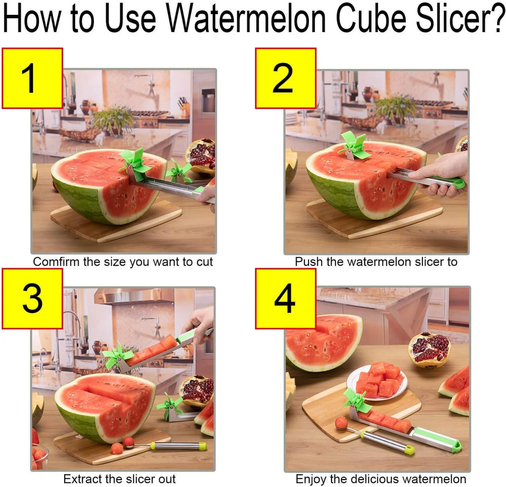 Watermelon Windmill Cutter Slicer Stainless Steel Shape Fruit Tools Quickly Cut Tool Kitchen Gadgets with Melon Scoop – Durable Stainless Steel Construction for Simple Storage and Daily Tasks