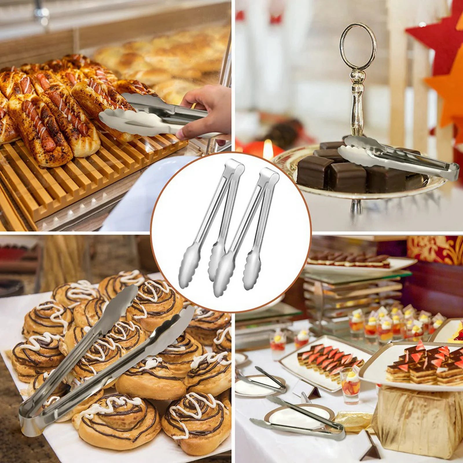 Unbranded 6 Pack Serving Tongs 7 Inch Stainless Steel Food Tongs for Salad Buffet Catering – Durable Stainless Steel Construction for Simple Storage and Daily Tasks
