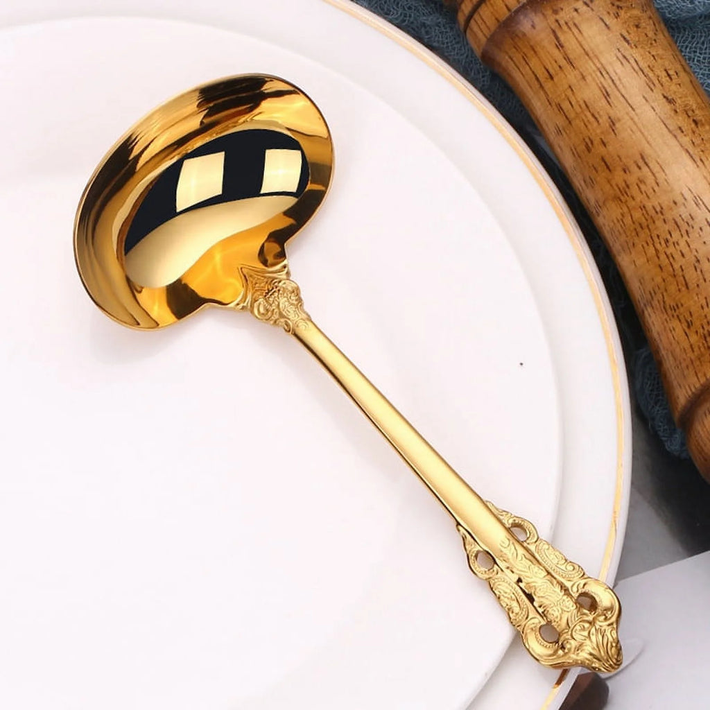 304 Stainless Steel Soup Ladle Cooking Tool Kitchen Gold Plated Spoon – Durable Stainless Steel Construction for Simple Storage and Daily Tasks
