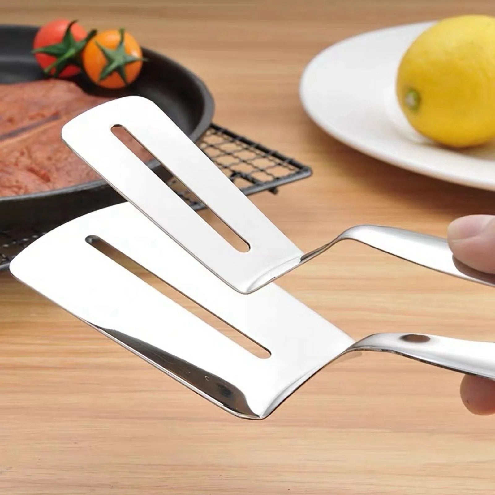Stainless Steel Double-Sided Shovel Clip Stainless Steel Spatula Kitchen Tongs,Grill Clamp Flipping Spat – Durable Stainless Steel Construction for Simple Storage and Daily Tasks