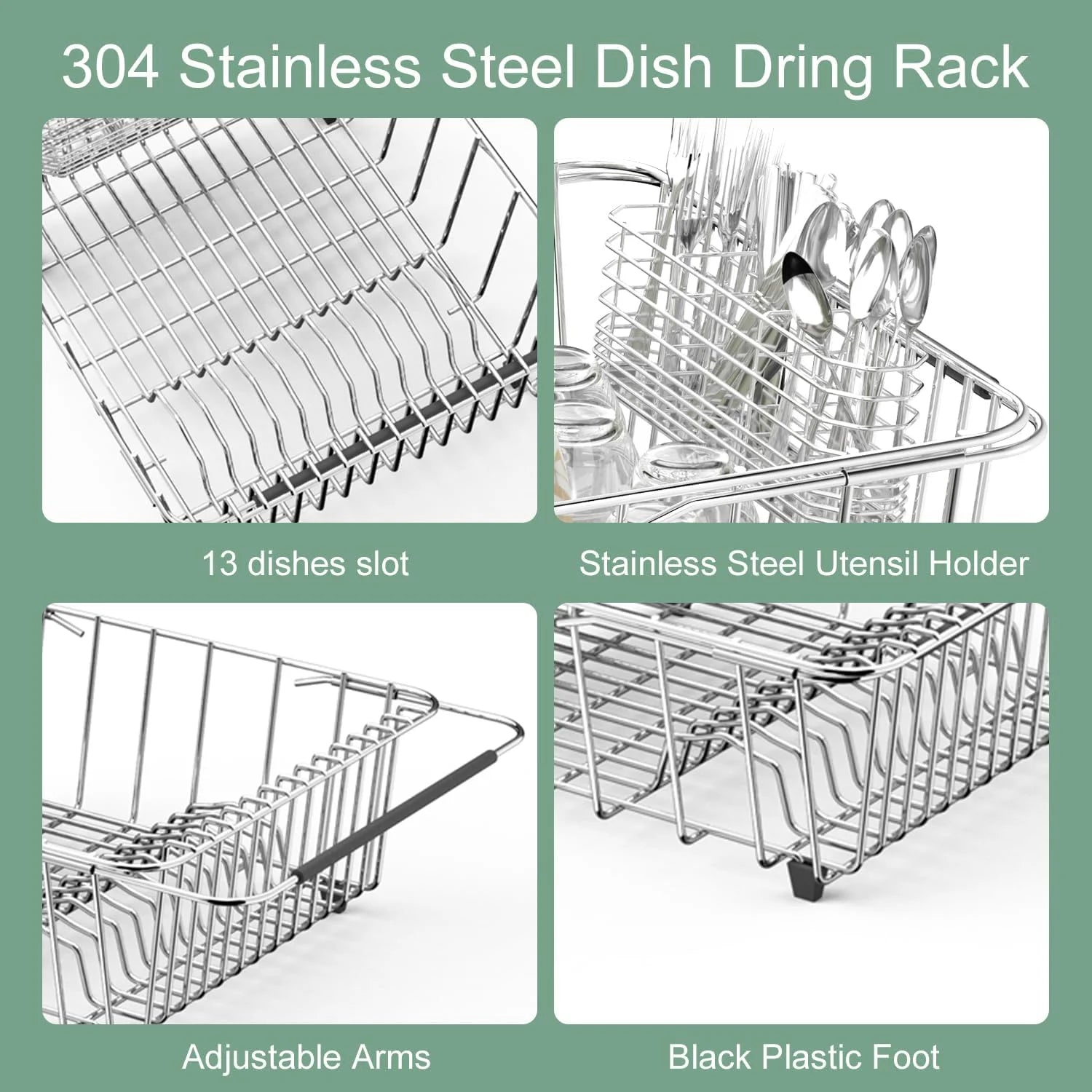 Dish Drying Rack in-Sink 304 Stainless Steel Dish Drainer with Stainless Steel Silverware Holder Over Inside Sink-Adjustable – Durable Stainless Steel Construction for Simple Storage and Daily Tasks