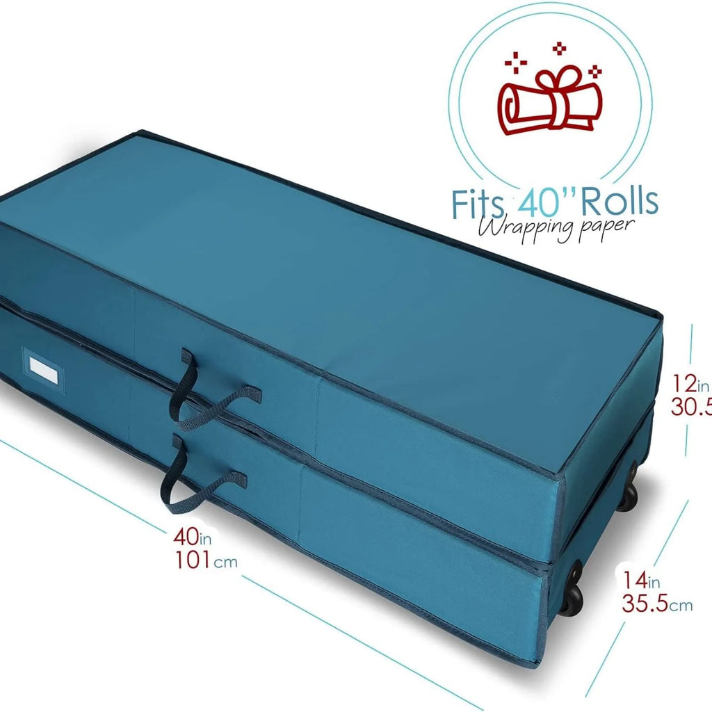 Wrapping Paper Storage Container with Ribbon Dispenser and Interior Pockets - Large Christmas Storage Containers with Wheels Fits 30 Rolls of 40" Length Blue – Everyday Household Format for Simple Storage and Daily Tasks