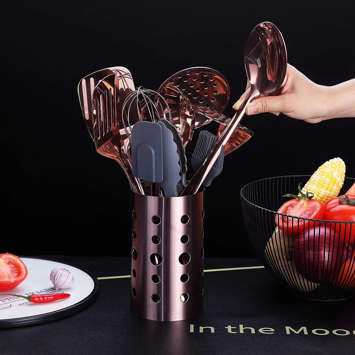 Copper Kitchen Utensils Set,13 Pieces Stainless Steel Cooking Utensils Set with – Durable Stainless Steel Construction for Simple Storage and Daily Tasks
