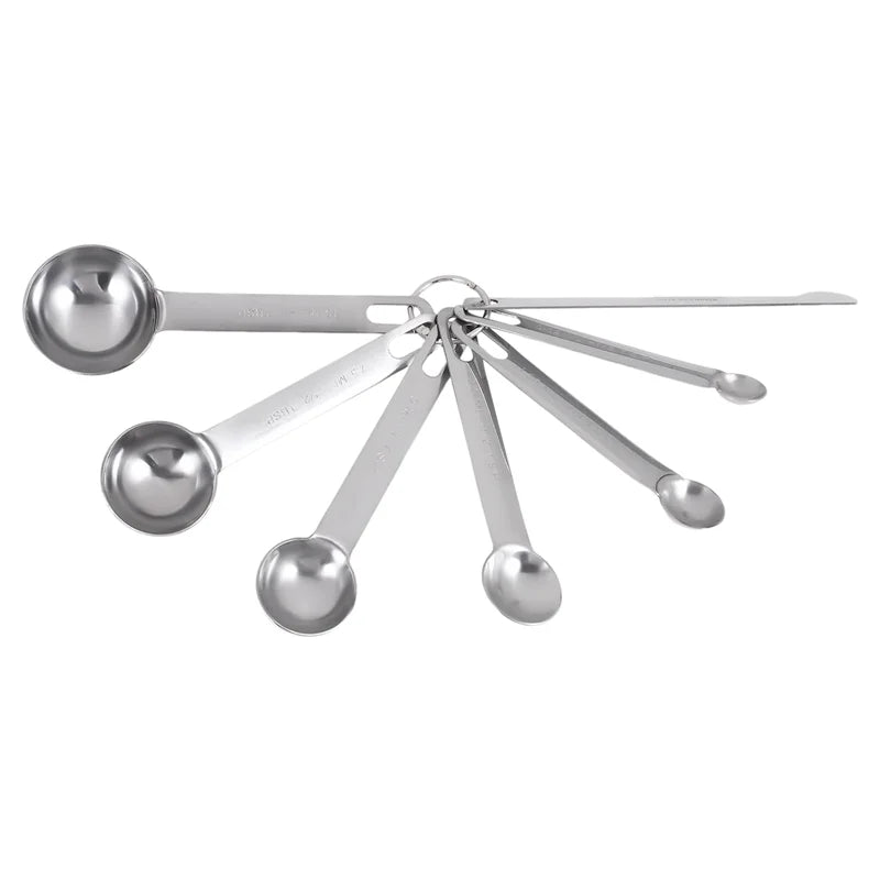 Stainless Steel Measuring Spoons Cups Set Small Tablespoon Teaspoons Set 6 with Bonus C4662 – Durable Stainless Steel Construction for Simple Storage and Daily Tasks
