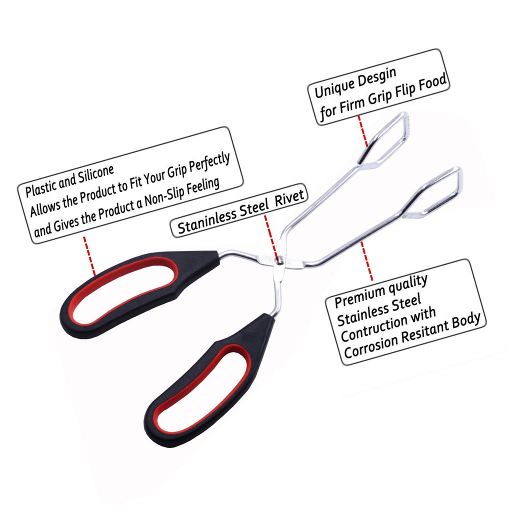 Scissor Tongs with Silicone Tips 23.5x7.5cm Stainless Steel Nonstick Kitchen Cooking Tool – Durable Stainless Steel Construction for Simple Storage and Daily Tasks