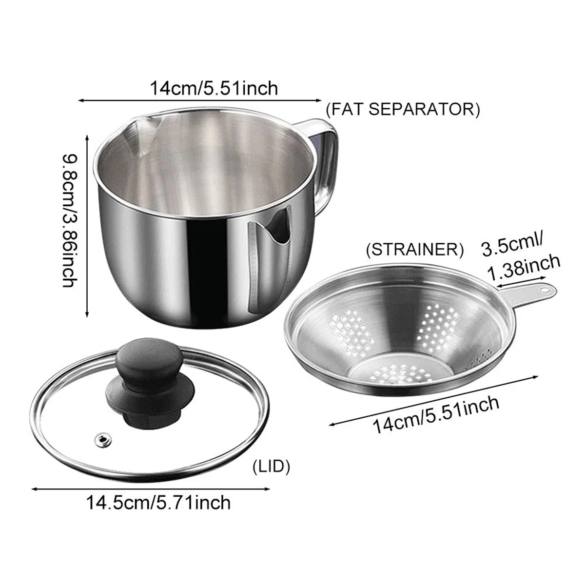 Stainless Steel Fat Separator 1L/4 Cup Gravy Grease with Strainer and Glass Lid Soup Oil Cup – Durable Stainless Steel Construction for Simple Storage and Daily Tasks