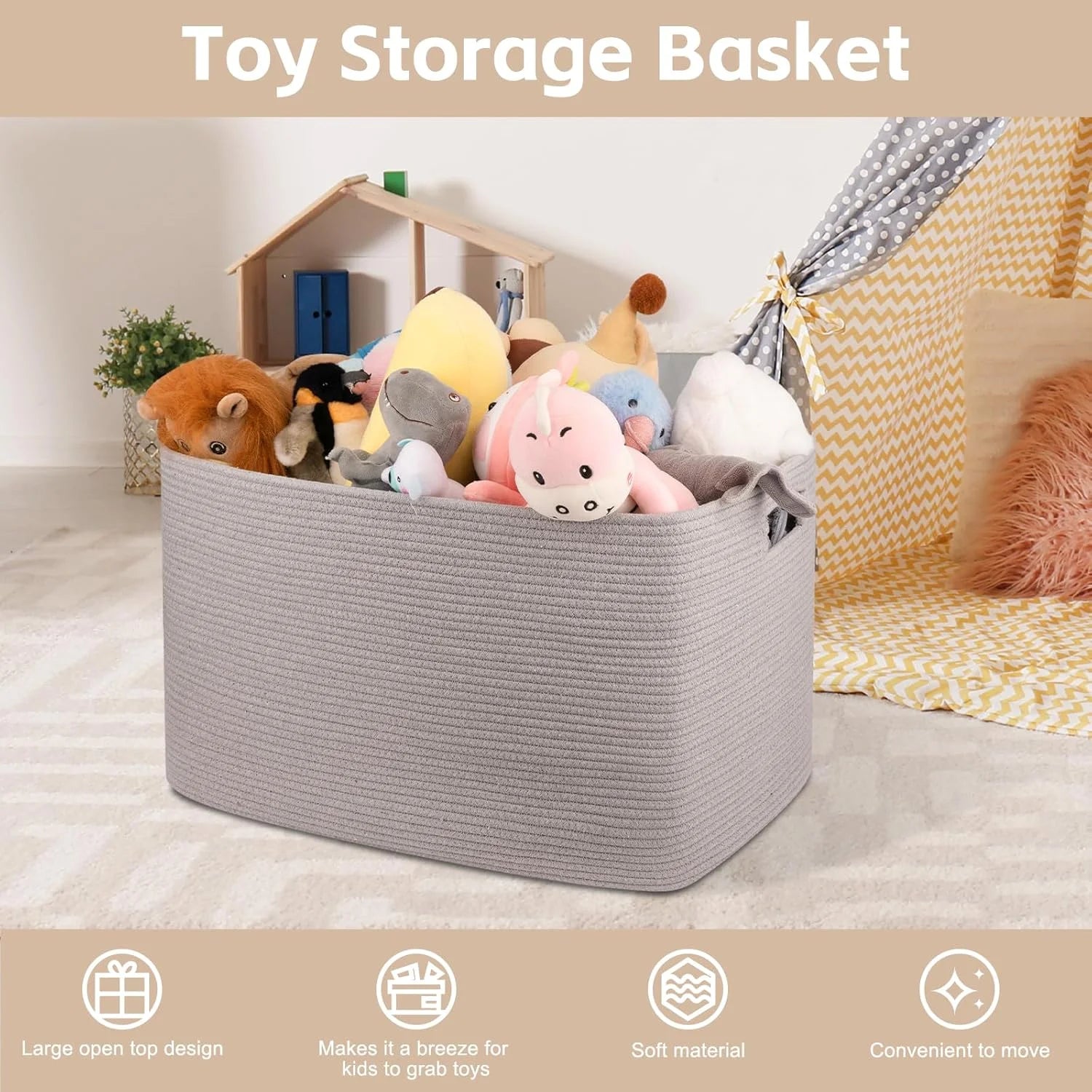 118L XXXLarge Cotton Rope Storage Basket Oversized Blanket Basket Used for Organizing Dirty Clothes in Living Room Bedroom Nursery Dog Toy Storage Bins 25" x 17" x 16",Grey – Practical Home Organization for Simple Storage and Daily Tasks