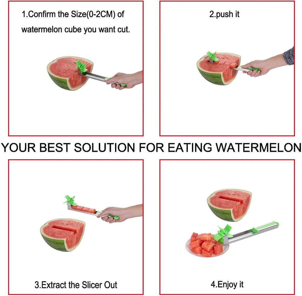 Watermelon Windmill Cutter Slicer Stainless Steel Shape Fruit Tools Quickly Cut Tool Kitchen Gadgets with Melon Scoop – Durable Stainless Steel Construction for Simple Storage and Daily Tasks