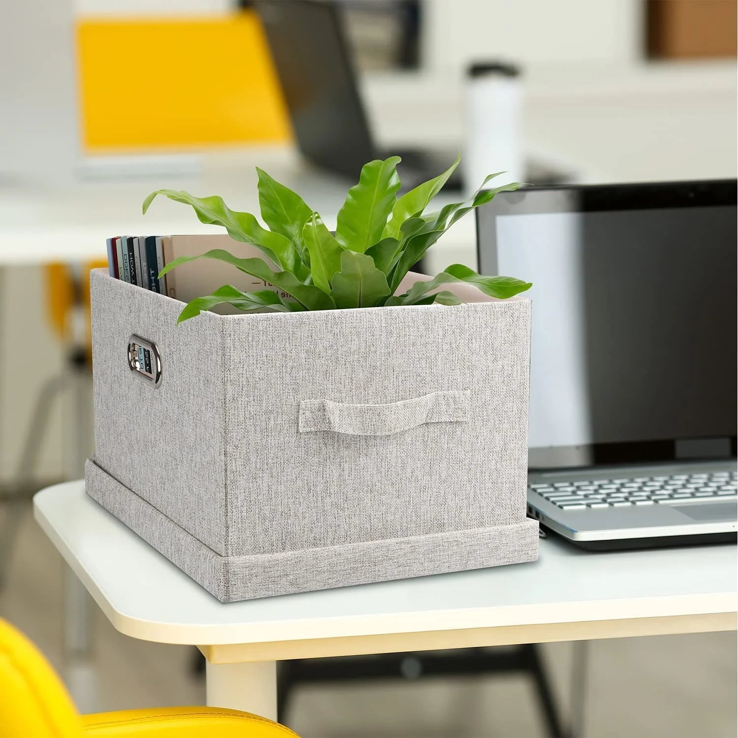 Medium 15" 21 Quart Collapsible Stackable Storage Bins with Lids 5 Packs Beige Foldable Fabric Closet Boxes Heavy-duty Lidded Linen Cube Baskets Container Organizers and Storage – Multiroom Organization Format for Simple Storage and Daily Tasks