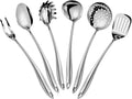 304 Stainless Steel Kitchen Utensils Set 6 Pcs Long Metal Cooking Utensil with Spatula Solid Spoon Ladle Skimmer Spaghetti Spoon Meat Fork Dishwasher Suitable – Durable Stainless Steel Construction for Simple Storage and Daily Tasks