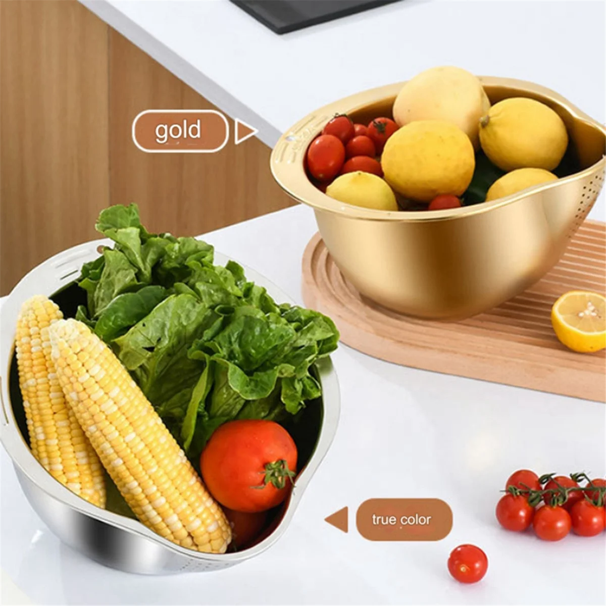 Rice Washer Strainer Bowl Stainless Steel Washing Colander Fruit and Vegetable Kitchen Tool A – Durable Stainless Steel Construction for Simple Storage and Daily Tasks