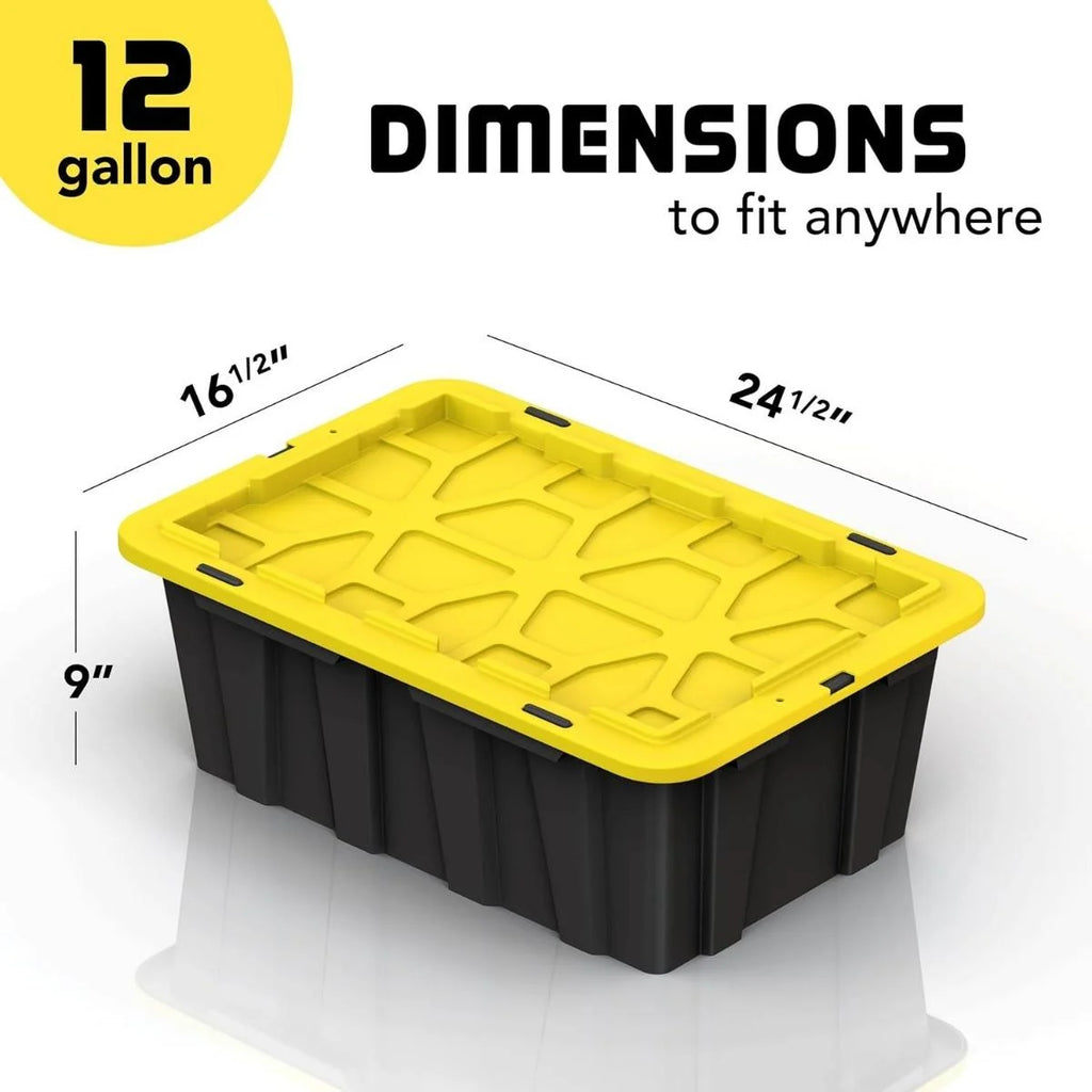 8 PACK of Medium 12 Gallon Plastic Storage Bin Tote Organizing Container with Ultra Durable Secure Latching Lids Stackable Extra Strength Clear with Built in Handle - Black and Yellow – Stackable Organization for Simple Storage and Daily Tasks
