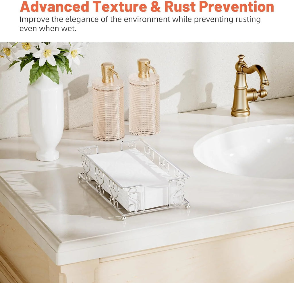 Napkin Holder & Guest Towel Tray - Stainless Steel Disposable Paper Towel Dispenser for Bathroom Table Kitchen Countertop Dinner Table Vanity – Durable Stainless Steel Construction for Simple Storage and Daily Tasks