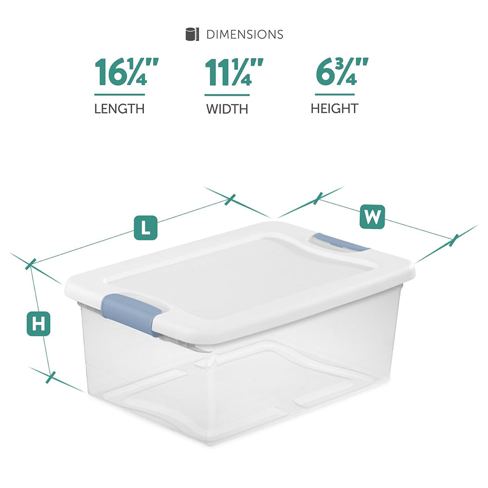 15 Qt Latching Storage Box Stackable Bin with Latch Lid Plastic Container to Organize Closet Shelf Clear with White Lid 12-Pack – Multiroom Organization Format for Simple Storage and Daily Tasks