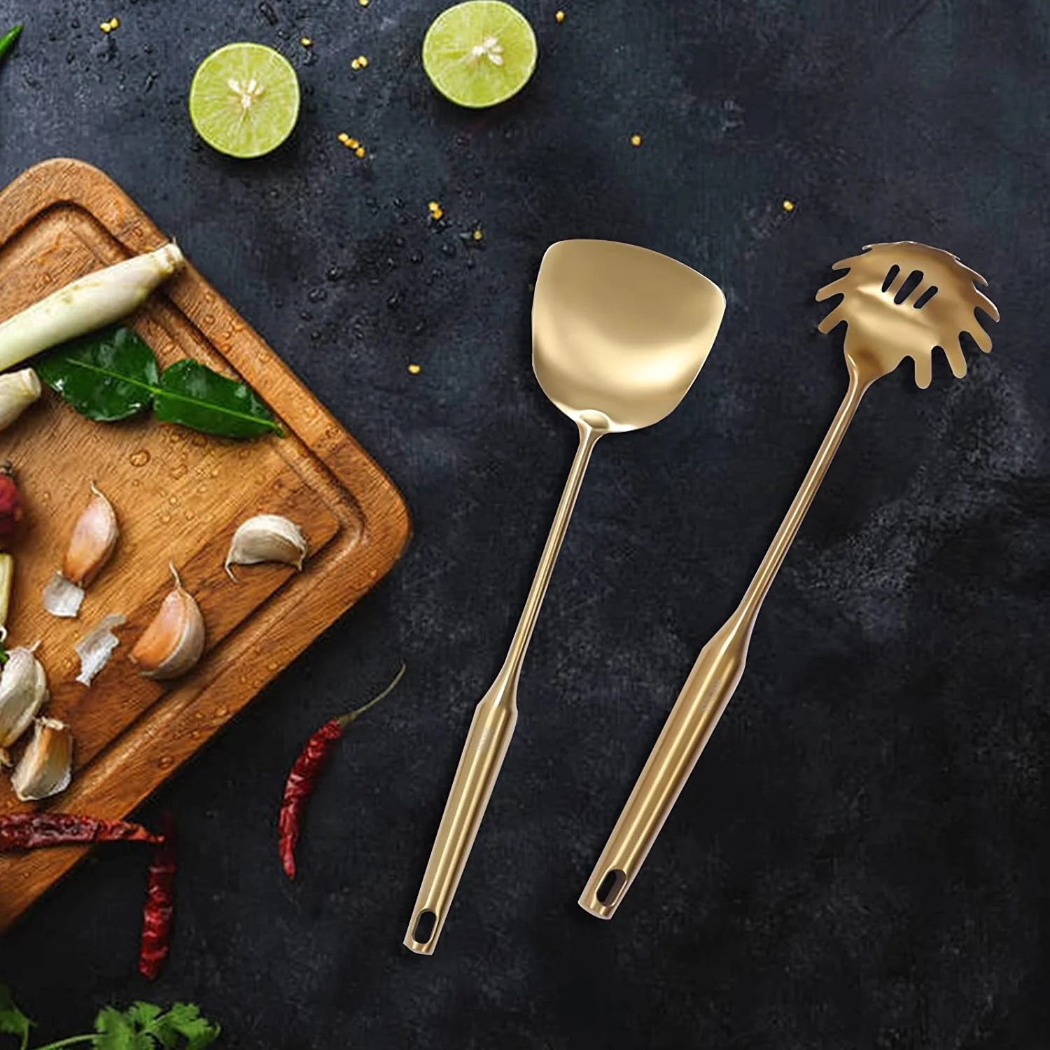 7pcs/ Set Gold Cooking Utensils Suitable for everyday use Kitchen Tool with Holder Stainless Steel – Durable Stainless Steel Construction for Simple Storage and Daily Tasks