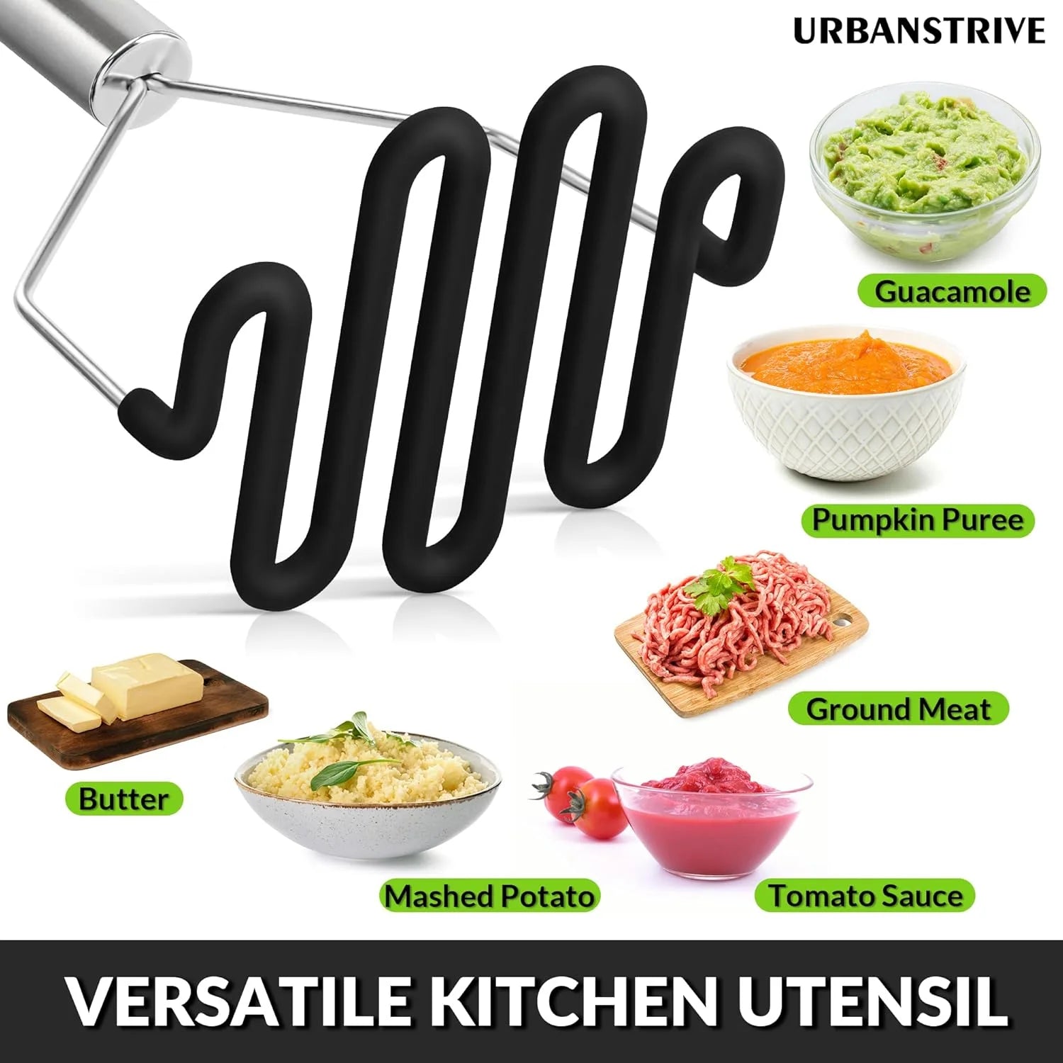 Non-Scratch Silicone Potato Masher Kitchen Tool Potatoes Masher Potato Masher Stainless Steel Wrapped In Well-crafted Silicone Potato Smasher Black – Durable Stainless Steel Construction for Simple Storage and Daily Tasks
