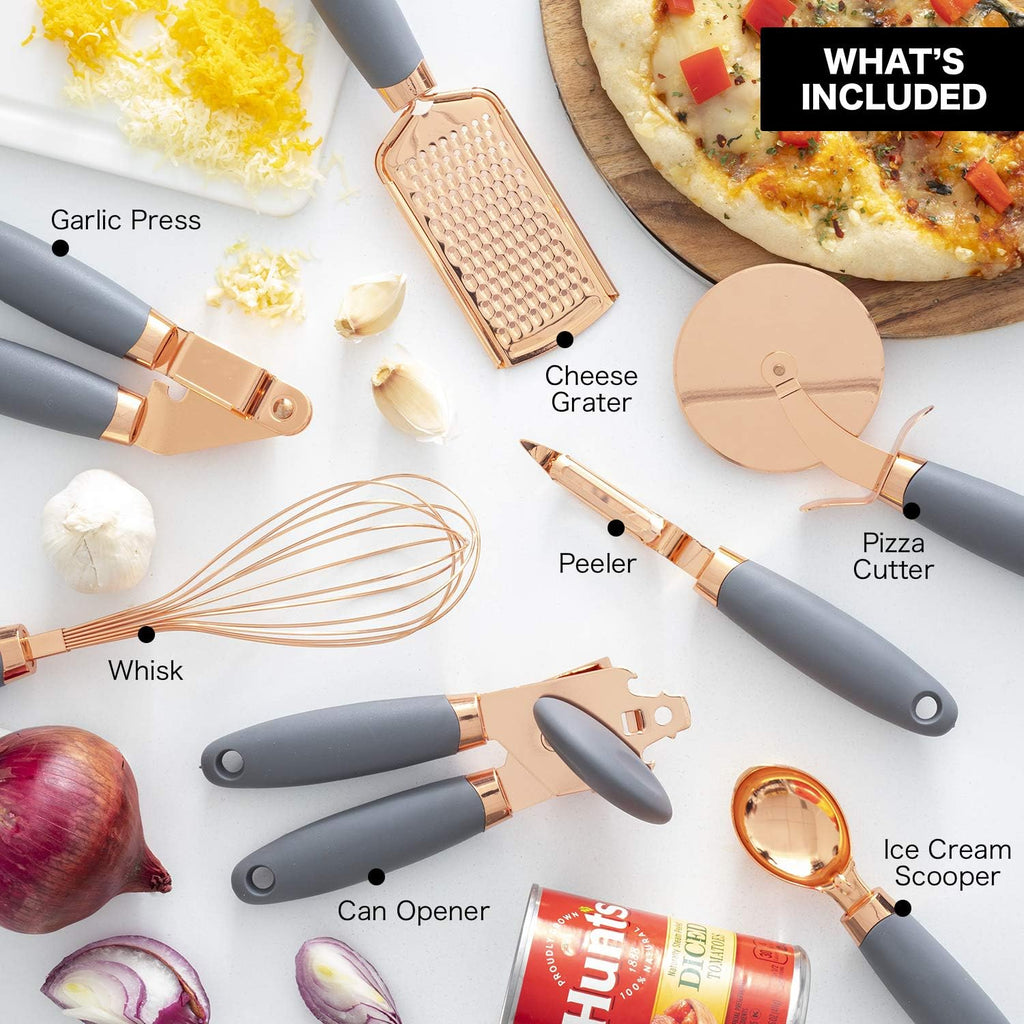 7-Piece Kitchen Gadget Set Copper Coated Stainless Steel Tableware with Soft Touch Handle – Convenient Carry Handles for Simple Storage and Daily Tasks