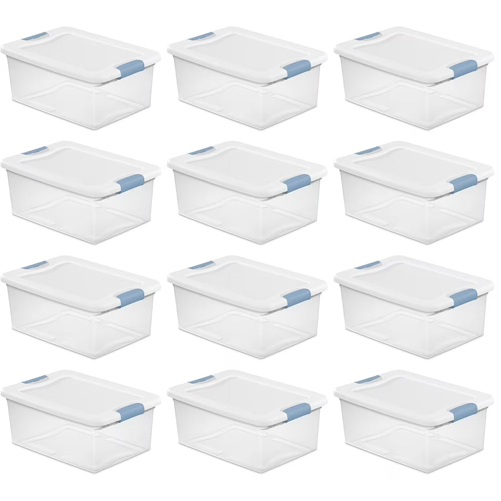 15 Qt Latching Storage Box Stackable Bin with Latch Lid Plastic Container to Organize Closet Shelf Clear with White Lid 12-Pack – Everyday Household Format for Simple Storage and Daily Tasks