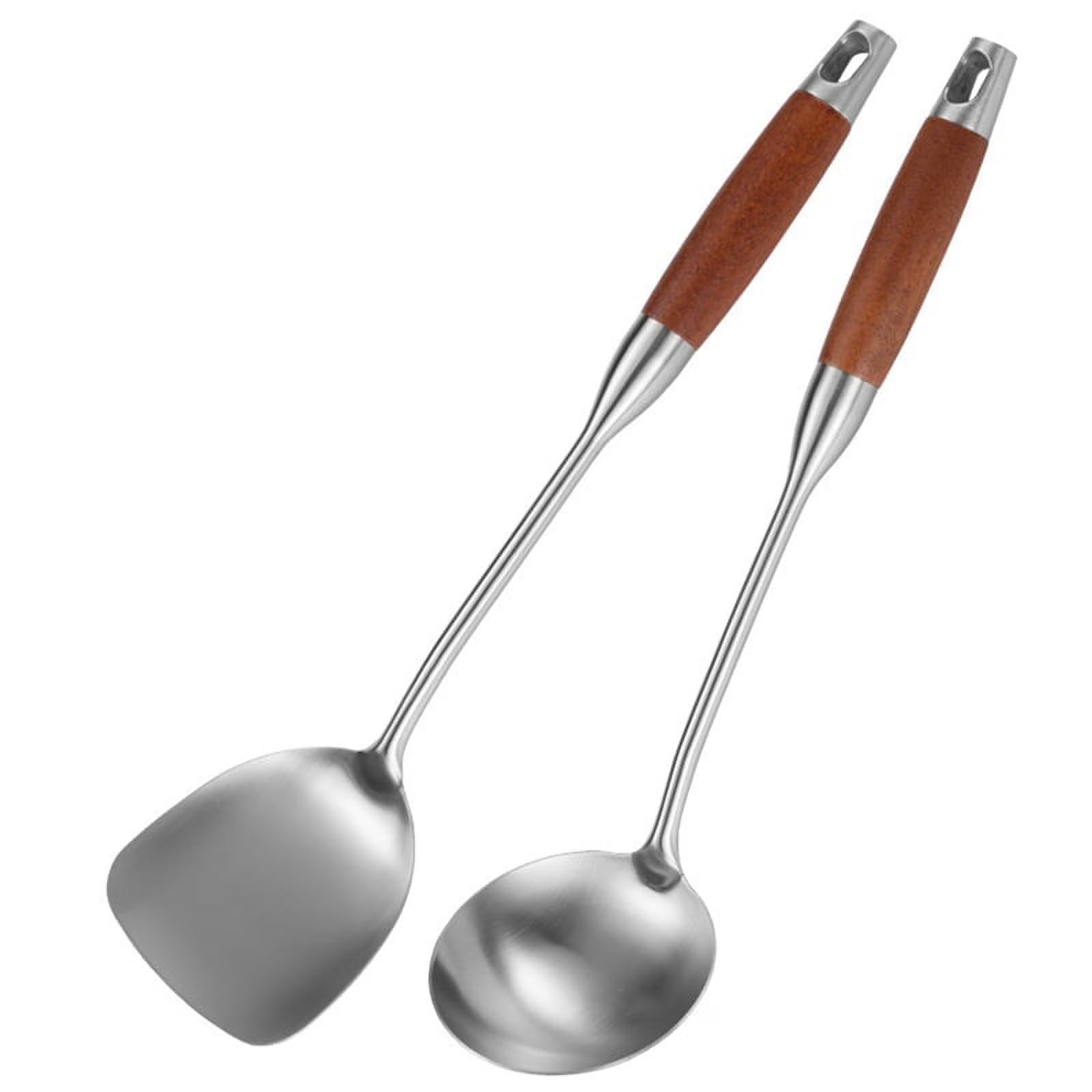 Stainless Steel for Carbon Steel Stainless Steel Wok Metal Wok Tools Set Wooden Handle Soup Ladle – Convenient Carry Handles for Simple Storage and Daily Tasks