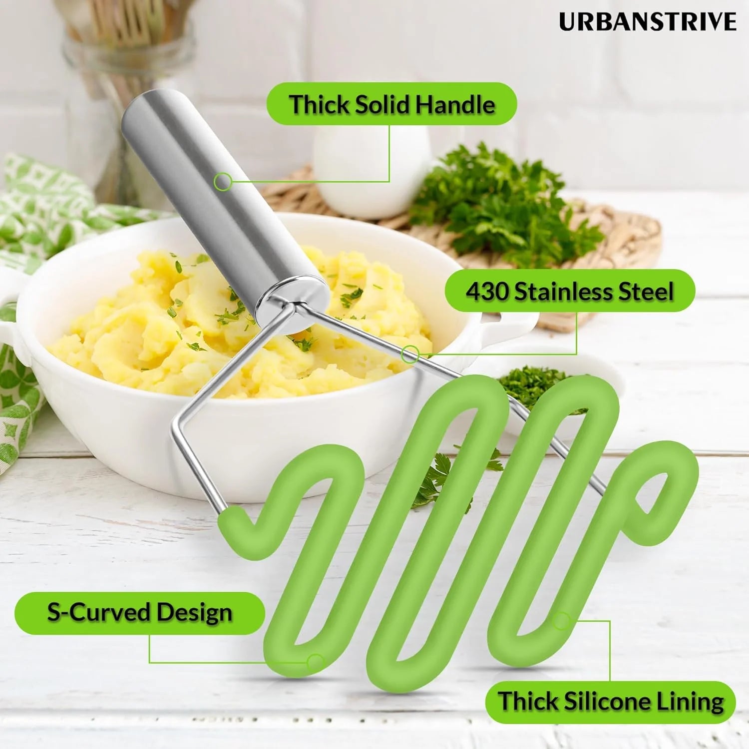 Non-Scratch Silicone Potato Masher Kitchen Tool Potatoes Masher Potato Masher Stainless Steel Wrapped In Well-crafted Silicone Potato Smasher – Durable Stainless Steel Construction for Simple Storage and Daily Tasks
