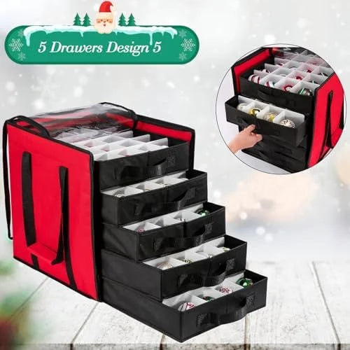 Christmas Ornament Storage Containers -Holds Up to 100 Holiday Ornaments with 5 Removable Trays Large Storage Box with Clear Covered Top & Sturdy Handles – Clear-View Organization for Simple Storage and Daily Tasks