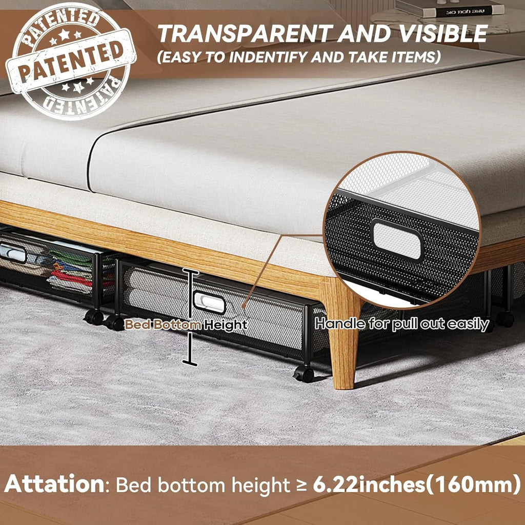 Under Bed Storage Containers with Wheels - Shoe Storage Organizer Drawer Tool-free Assembly Metal Underbed Storage for Bedroom Clothes Shoes Blankets - 2Pack – Everyday Household Format for Simple Storage and Daily Tasks