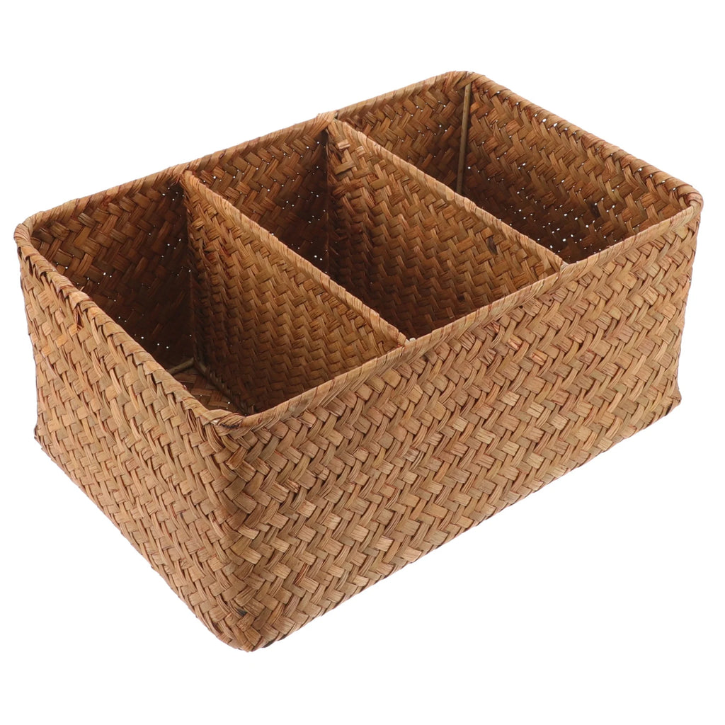 Straw Desktop Storage Box Pantry Basket Bins Hamper for Shelves with Lid Chocolate – Secure Lid Design for Simple Storage and Daily Tasks