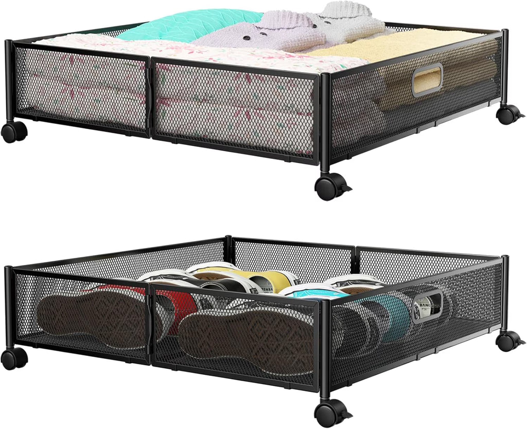 Under Bed Storage Containers with Wheels - Shoe Storage Organizer Drawer Tool-free Assembly Metal Underbed Storage for Bedroom Clothes Shoes Blankets - 2Pack – Everyday Household Format for Simple Storage and Daily Tasks
