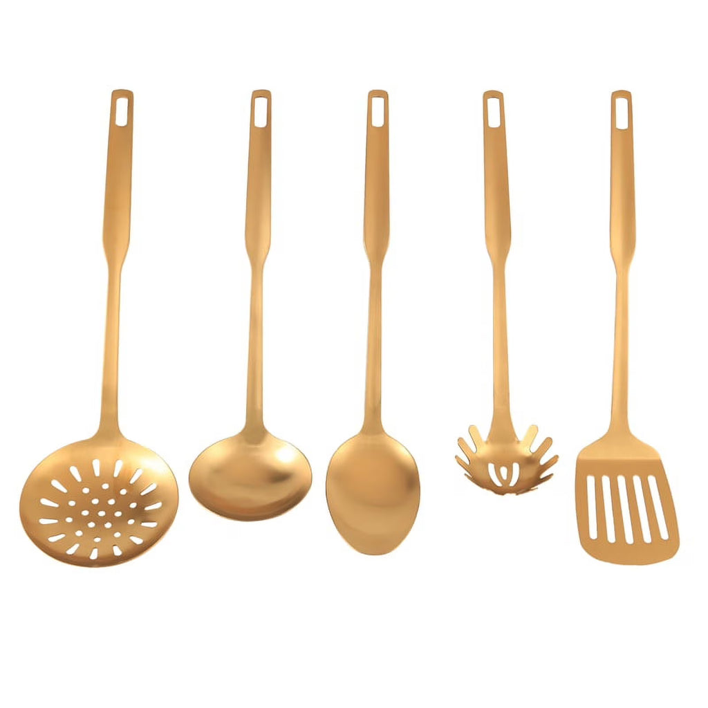 Stainless Steel Kitchen Utensils 5-Piece Cooking Trowel Set Tool Gold – Durable Stainless Steel Construction for Simple Storage and Daily Tasks
