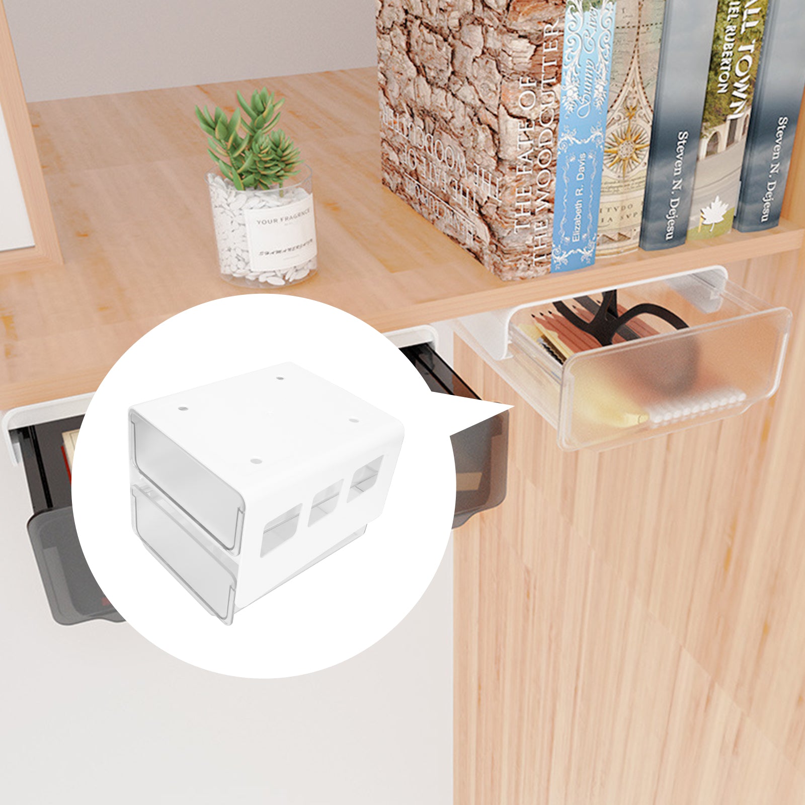 Double Storage Box Desktop Boxes Bins Table Shelf Office White – Multiroom Organization Format for Simple Storage and Daily Tasks