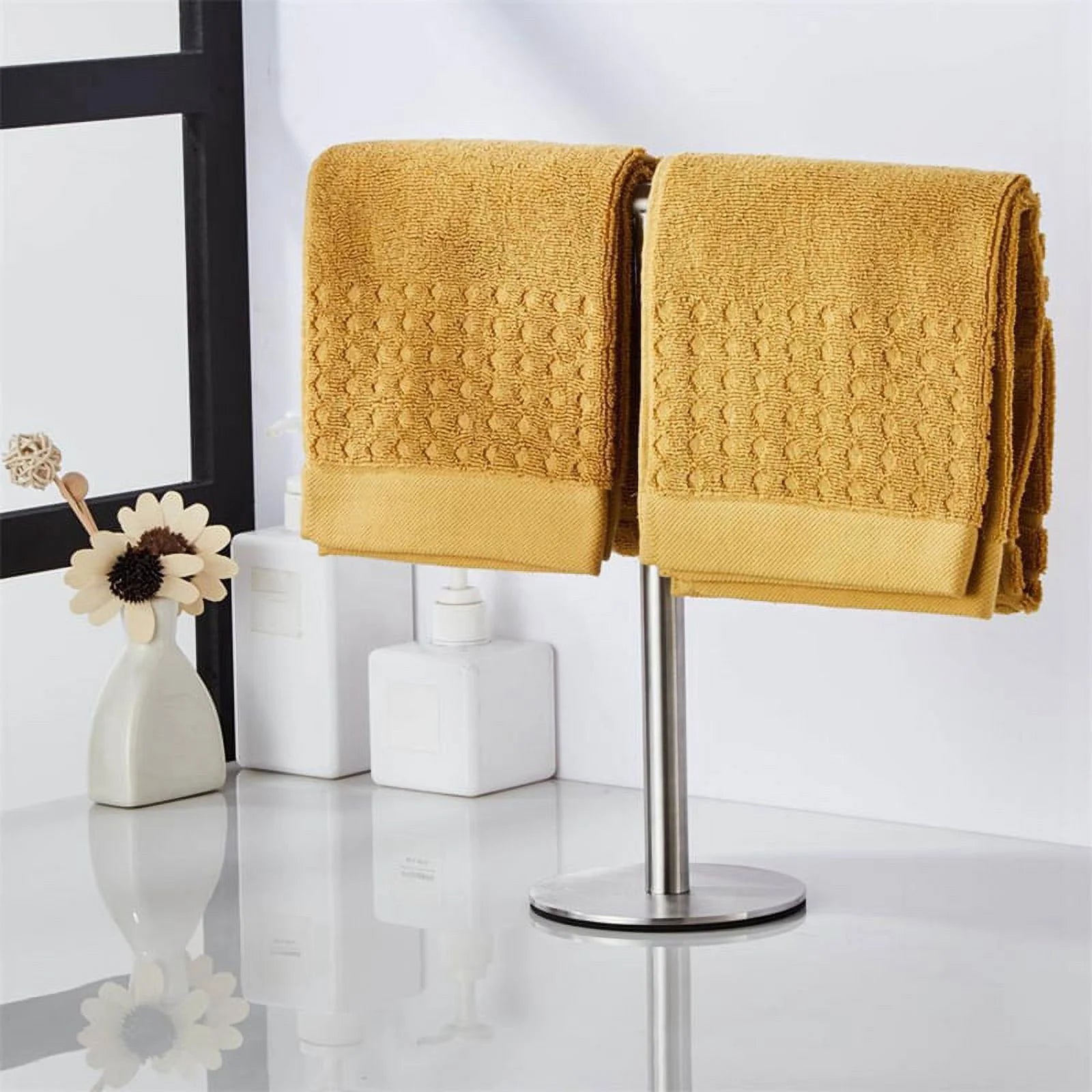 Brushed Standing Towel Rack Heavy Duty Base Stainless Steel T-Shaped Hand Towel Stand for Bathroom Kitchen. – Durable Stainless Steel Construction for Simple Storage and Daily Tasks