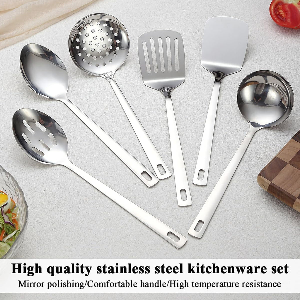 Kitchen Utensils Set 6pcs Stainless Steel Cooking Utensils Set Heavy Duty Kitchen Tools Spatulas Set Home Essentials Kitchen Gadgets Accessories – Durable Stainless Steel Construction for Simple Storage and Daily Tasks