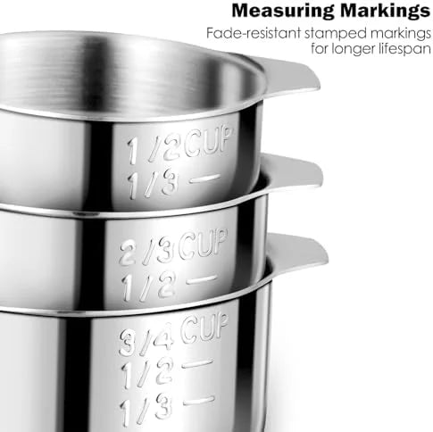 Measuring Cups 7PCS Stainless Steel Measuring Cups with a Storage Bag for Cooking & Baking Dishwasher Suitable – Durable Stainless Steel Construction for Simple Storage and Daily Tasks