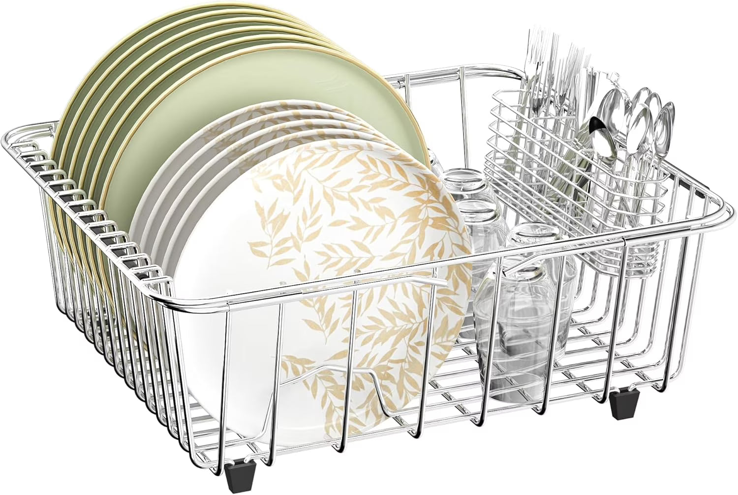 Dish Drying Rack in-Sink 304 Stainless Steel Dish Drainer with Stainless Steel Silverware Holder Over Inside Sink-Adjustable – Durable Stainless Steel Construction for Simple Storage and Daily Tasks