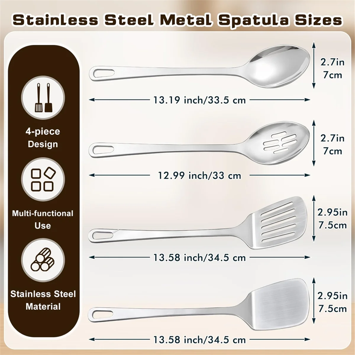 4 Pcs Cooking Utensils Set Stainless Steel Kitchen Utensils,Kitchen Tools Include Wok Spatula Serving Spoon,1 set * spatula set,Silver – Durable Stainless Steel Construction for Simple Storage and Daily Tasks