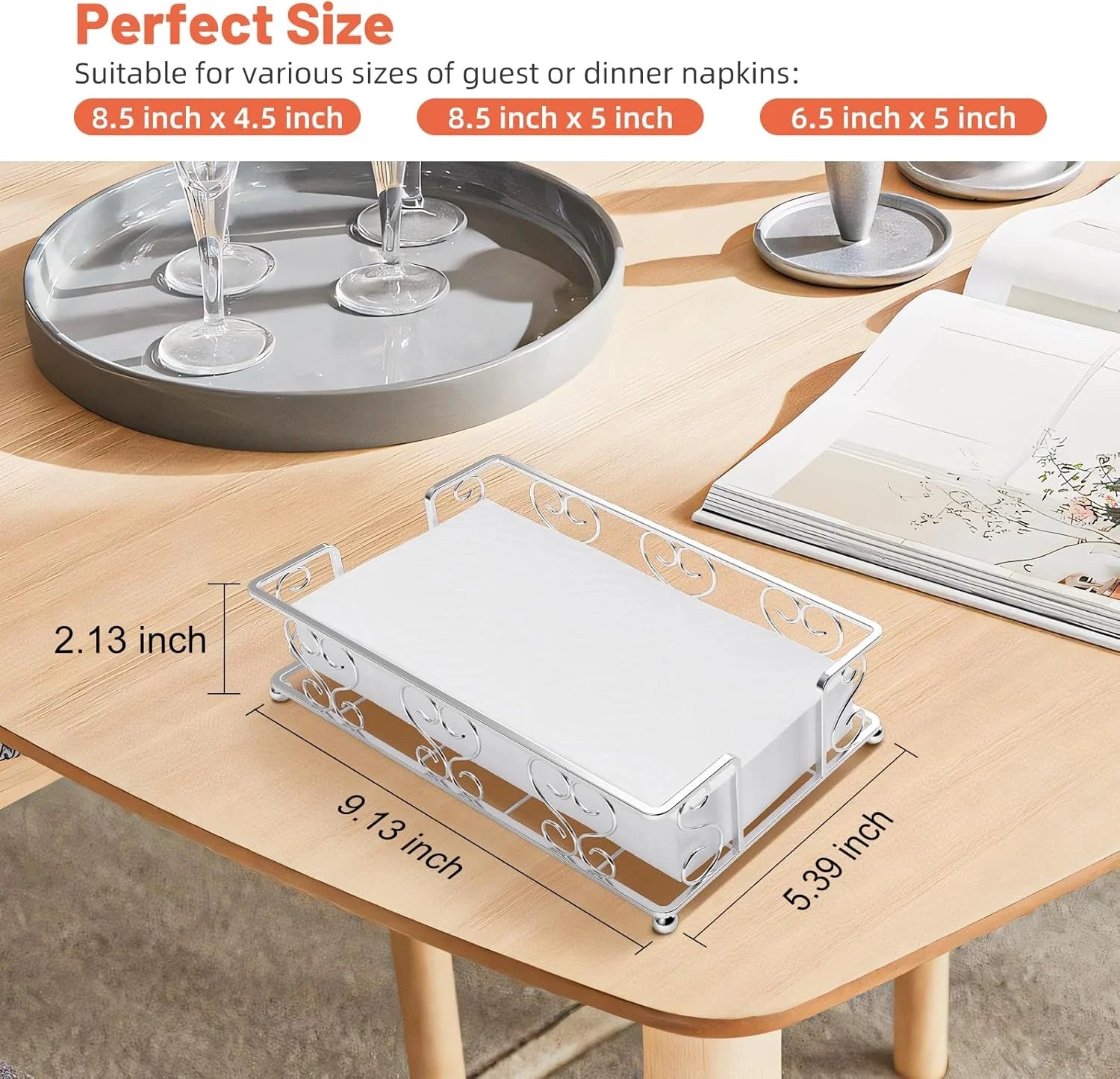 Napkin Holder & Guest Towel Tray - Stainless Steel Disposable Paper Towel Dispenser for Bathroom Table Kitchen Countertop Dinner Table Vanity – Durable Stainless Steel Construction for Simple Storage and Daily Tasks