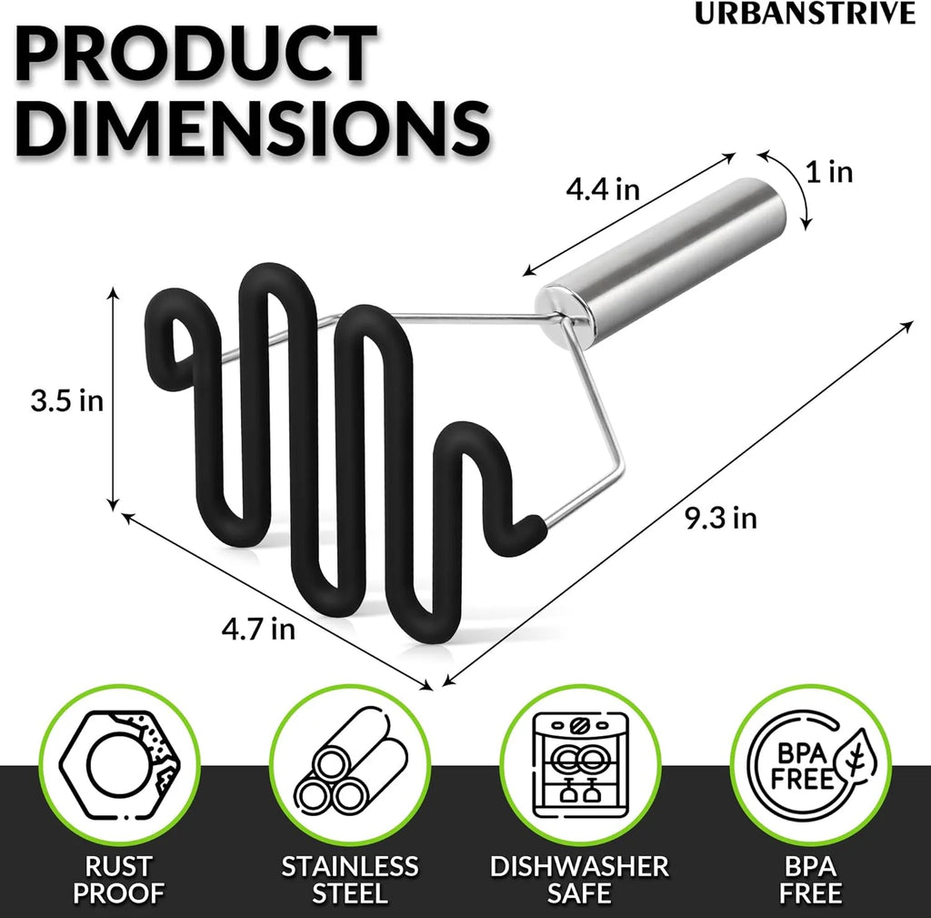 Non-Scratch Silicone Potato Masher Kitchen Tool Potatoes Masher Potato Masher Stainless Steel Wrapped In Well-crafted Silicone Potato Smasher Black – Durable Stainless Steel Construction for Simple Storage and Daily Tasks