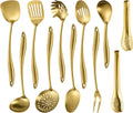 304 Stainless Steel Matte Kitchen Utensils Set 11 Pcs Long Metal Cooking Utensils Set Gold Cooking Utensils Set Dishwasher Suitable – Durable Stainless Steel Construction for Simple Storage and Daily Tasks