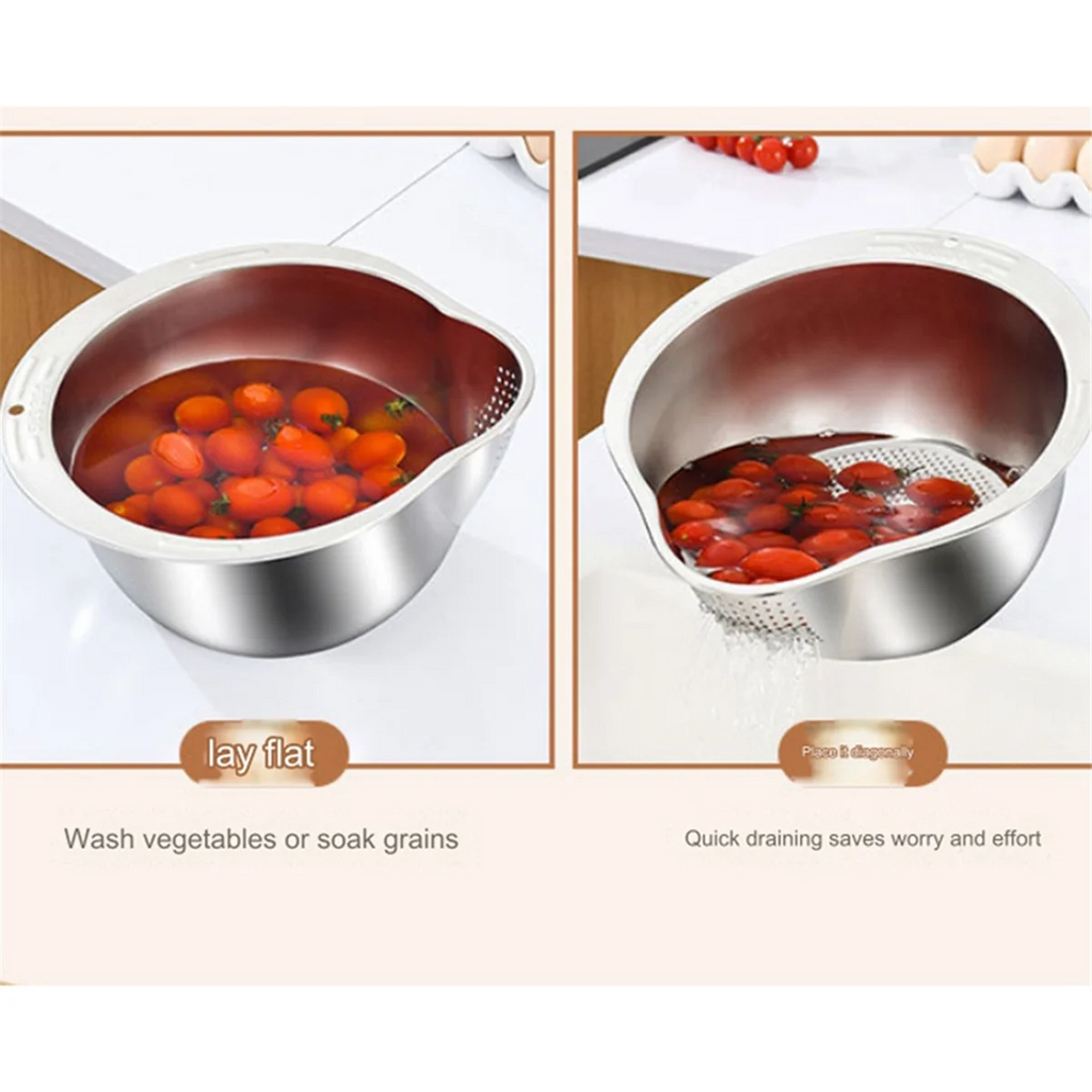 Rice Washer Strainer Bowl Stainless Steel Washing Colander Fruit and Vegetable Kitchen Tool A – Durable Stainless Steel Construction for Simple Storage and Daily Tasks