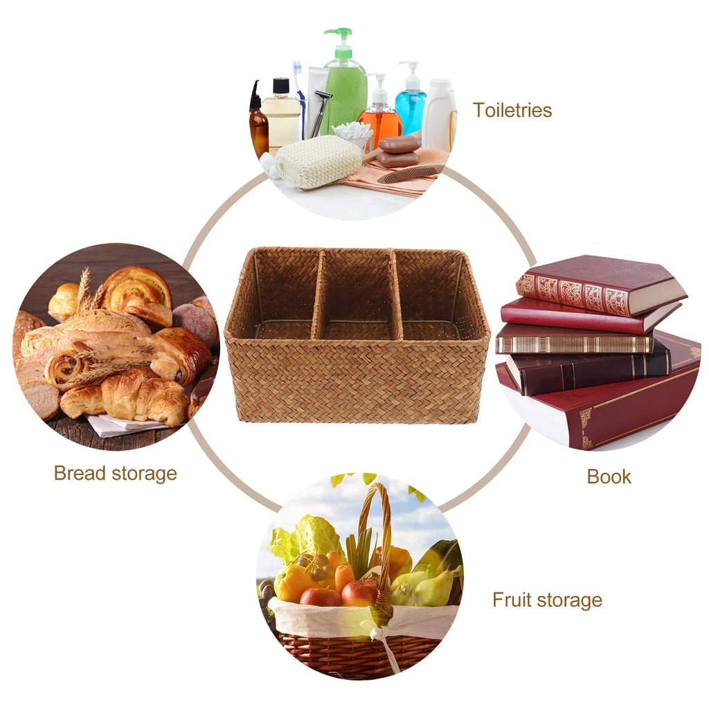 Straw Desktop Storage Box Pantry Basket Bins Hamper for Shelves with Lid Chocolate – Secure Lid Design for Simple Storage and Daily Tasks