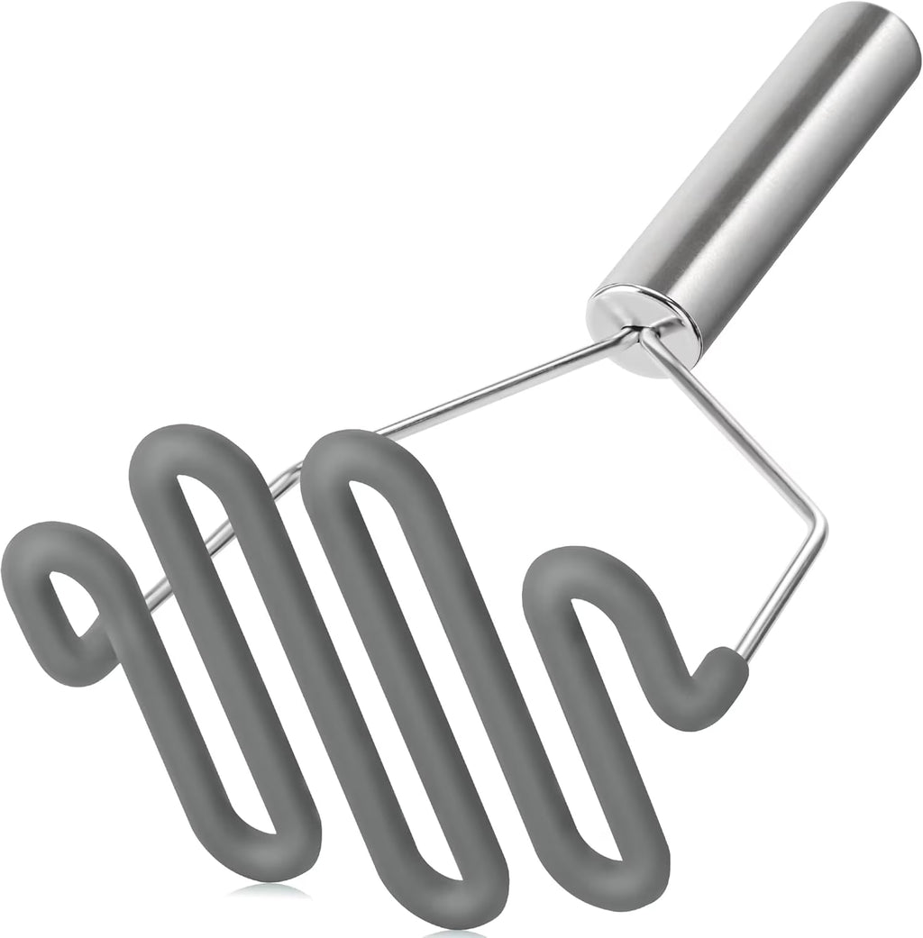 Scratch-resistant silicone potato masher kitchen tool potato masher stainless steel wrapped durable silicone potato smasher gray – Durable Stainless Steel Construction for Simple Storage and Daily Tasks
