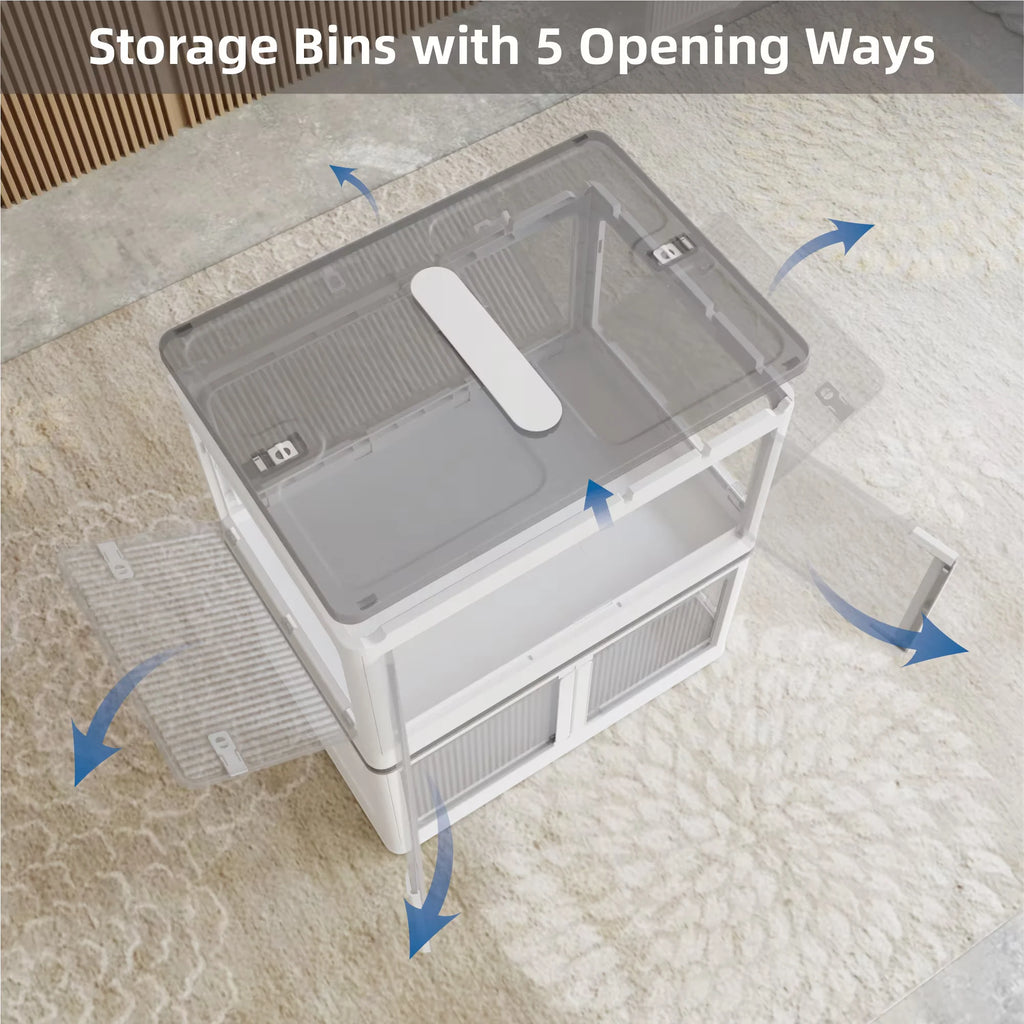 384QT 3-Pack Transparent Stackable Storage Bins with 5 Doors to Open with Wheels Folding Plastic Craft Containers Large Closet Organizers Box for Bedrooms Living Rooms Study Kids' Toys White – Stackable Organization for Simple Storage and Daily Tasks