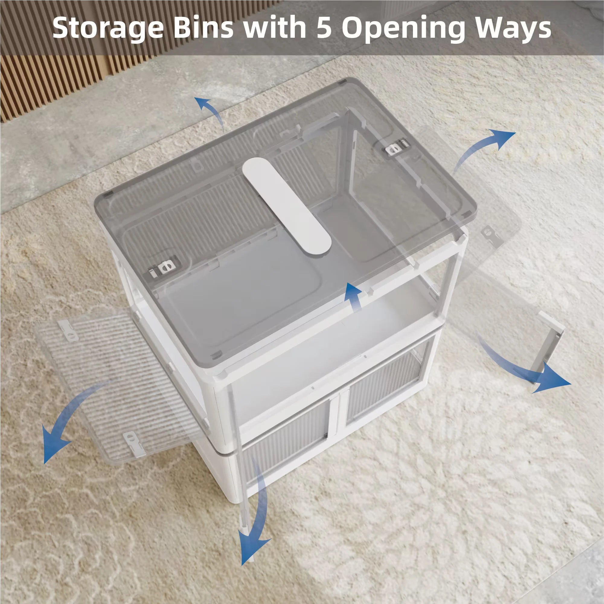 384QT 3-Pack Transparent Stackable Storage Bins with 5 Doors to Open with Wheels Folding Plastic Craft Containers Large Closet Organizers Box for Bedrooms Living Rooms Study Kids' Toys White – Stackable Organization for Simple Storage and Daily Tasks