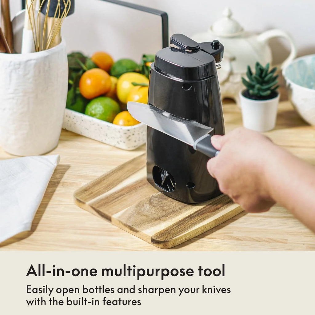 Electric Can Opener and Knife Sharpener Multifunctional Jar and Bottle Opener with Removable Cutting Lever and Cord Storage Stainless Steel Blade – Durable Stainless Steel Construction for Simple Storage and Daily Tasks