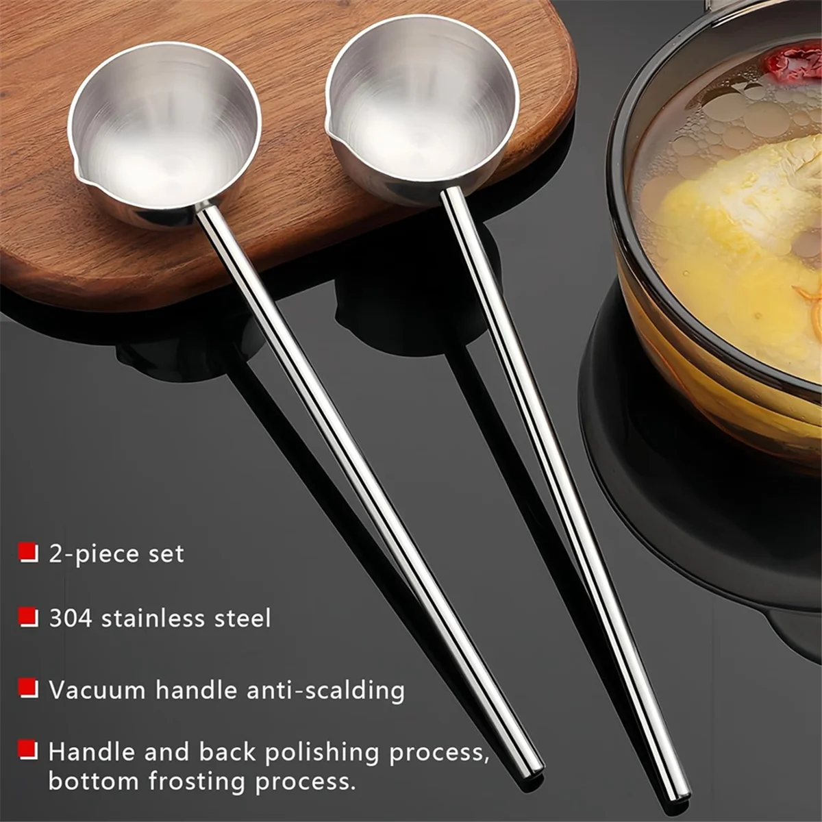 Small Soup Ladle Stainless Steel Metal Deep Spoon with Pour Spout 2 Oz Long Handle Gravy Ladles Heat- 10.5 Inch – Convenient Carry Handles for Simple Storage and Daily Tasks